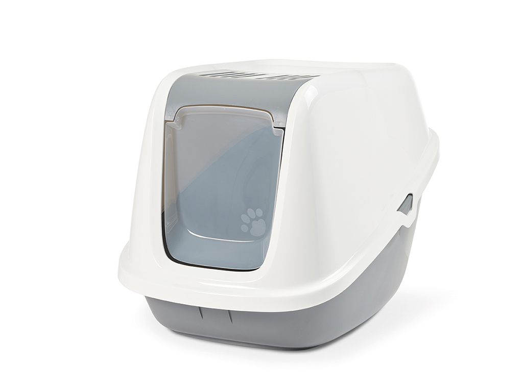 Nestor Giant litter box with cool grey base, extra-large size for big cats, foldable front, and odour control features.