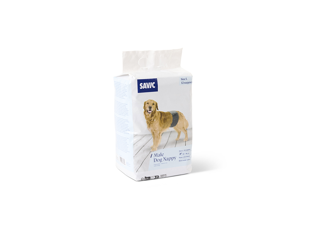 Male Dog Diapers – Disposable nappies with elastic waistband & velcro for comfort. Leak-proof & highly absorbent. Suitable for house training & recovery.