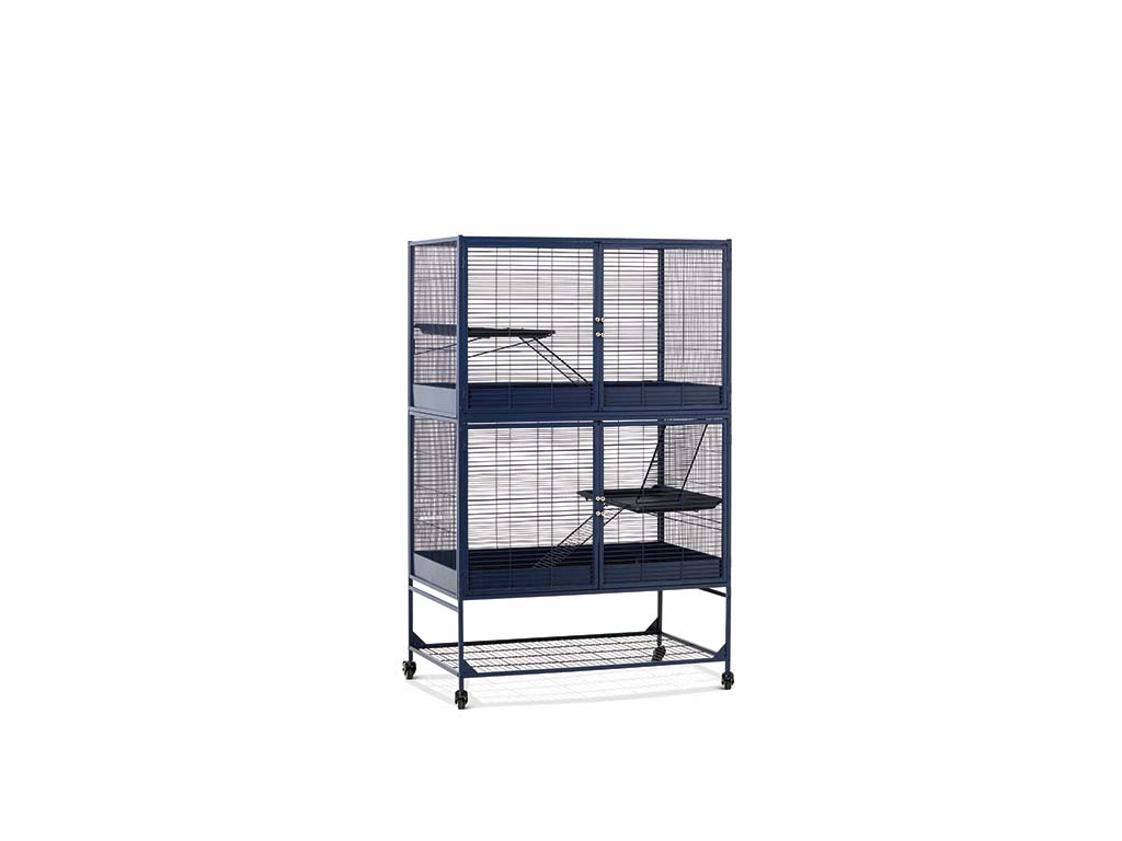Small Animal Cage Royal Suite 100 Double Navy Blue – Smart and Secure Savic Royal Suite 100 Double small animal cage in navy blue with double doors and storage stand.