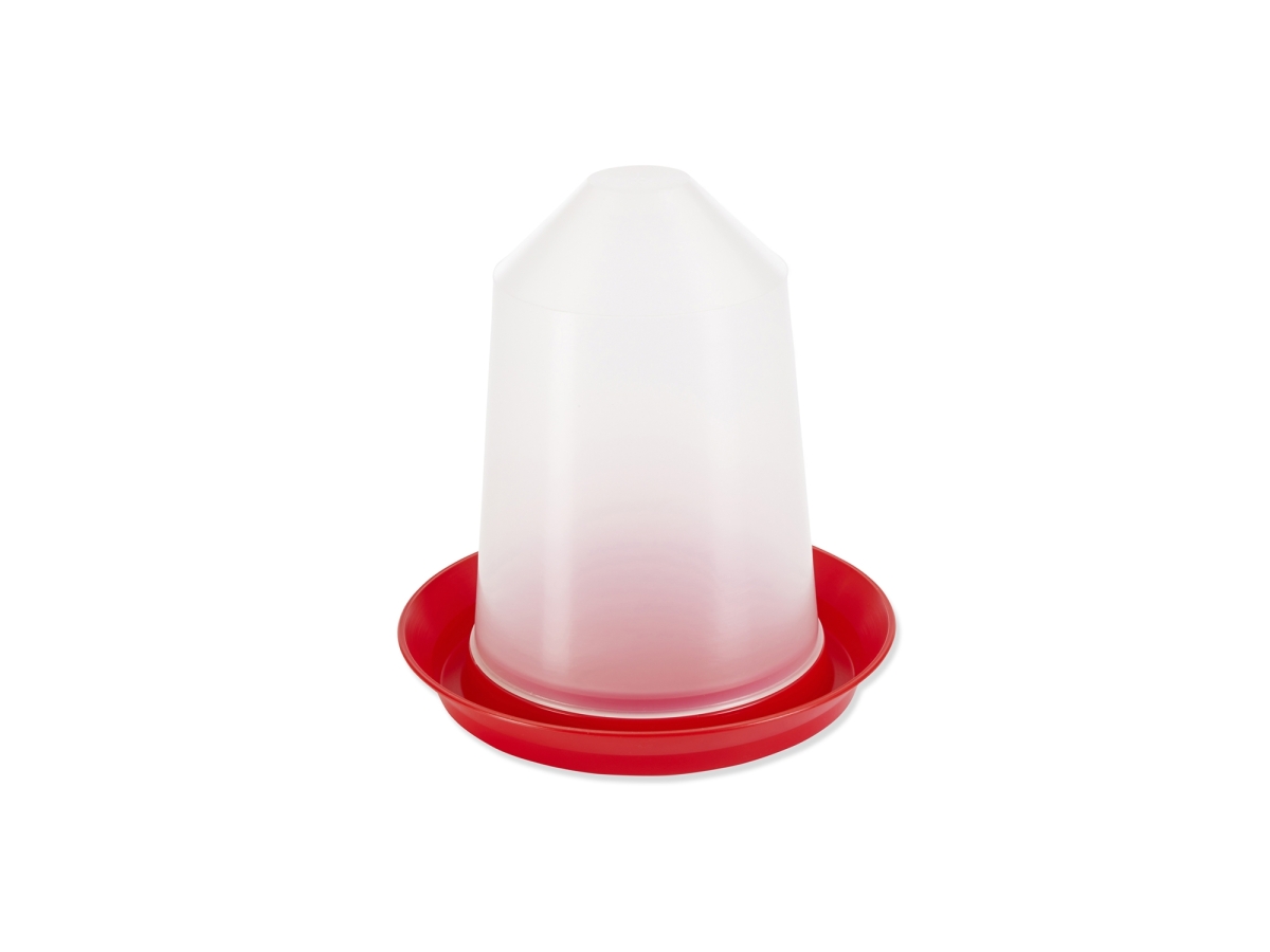 Savic Aviary Drinker 3 L – red and white plastic poultry water dispenser for ground use.