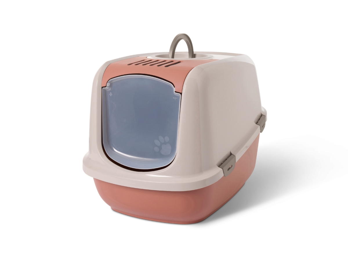 Savic Nestor Jumbo Champagne Pink–Tuscan Red large folding front cat litter box with carbon filter