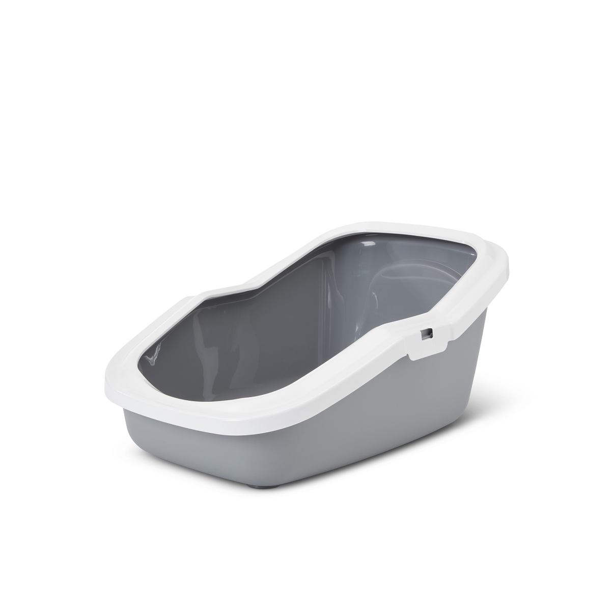 Aseo Cool Grey High-Back Cat Litter Tray – Easy to Clean Savic Aseo Cool Grey high-back cat litter tray with white rim and raised back