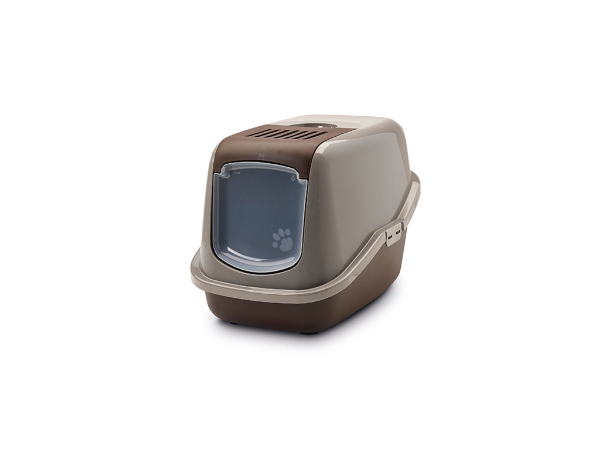 Savic Nestor Warm Grey–Chocolate Brown folding front cat litter box with carbon filter