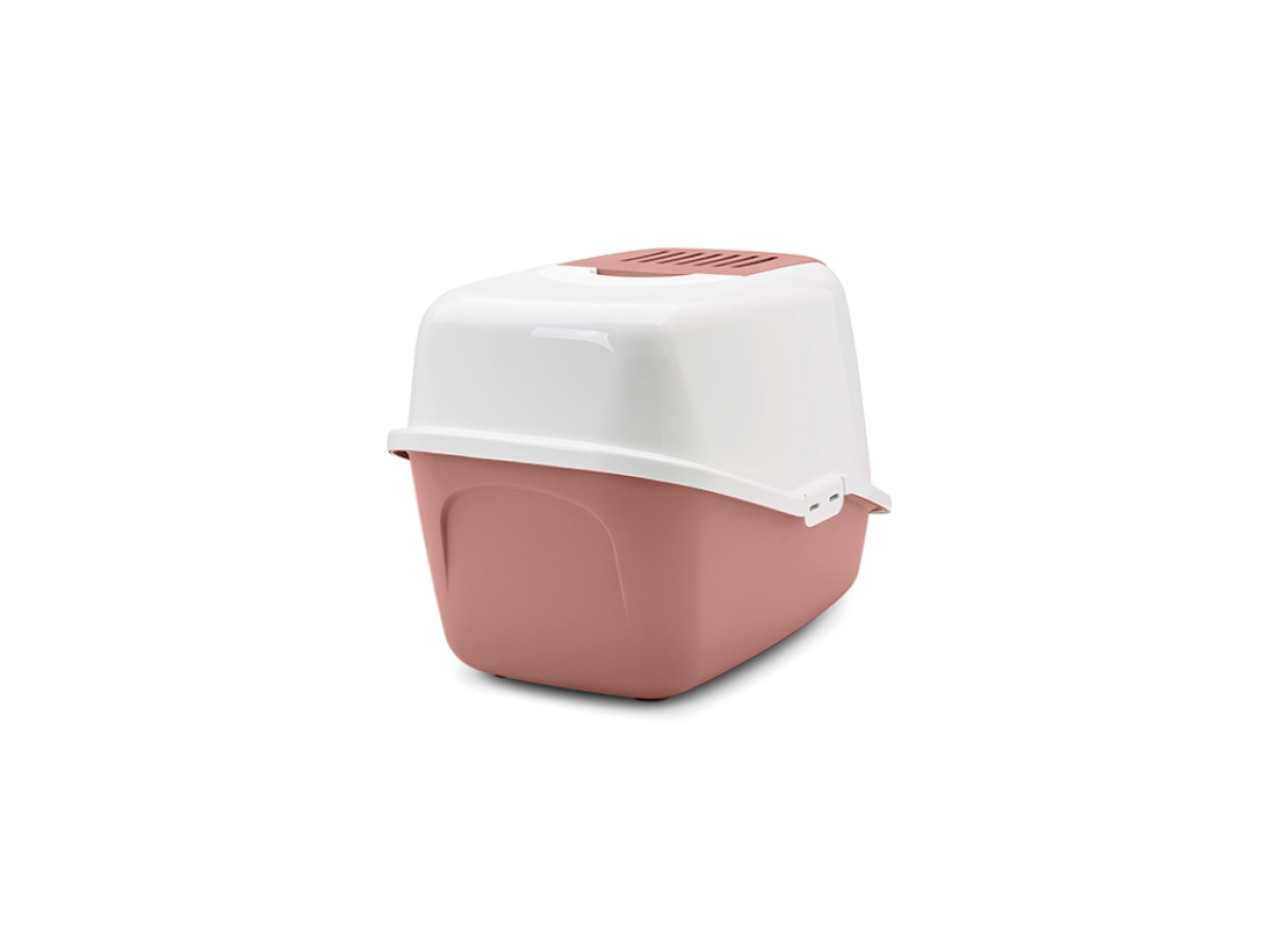 Savic Nestor Ash Rose cat litter box with white hood and carbon filter,