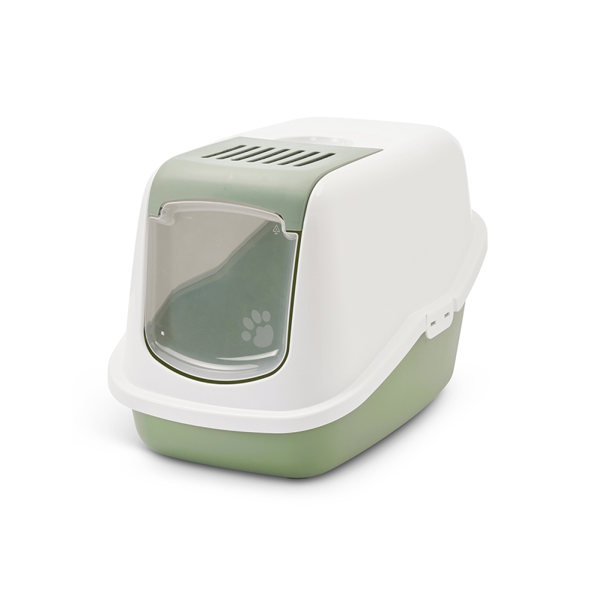 Savic Nestor Botanical Green folding front cat litter box with white hood and carbon filter