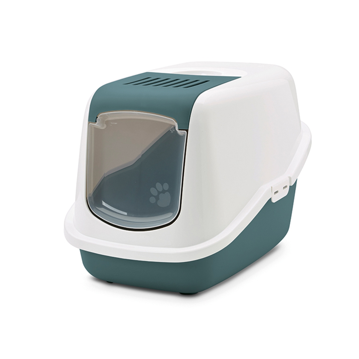 Savic Nestor Nordic Green folding front cat litter box with white hood and carbon filter