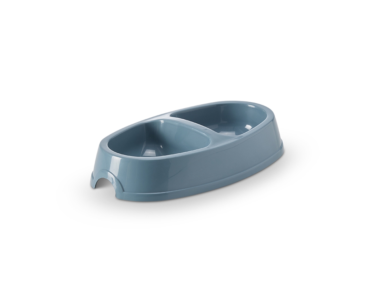 Savic Picnic Twin Cat double feeding bowl bluestone for cats and kittens, 2 x 150 ml, 23.5 x 13 x 4 cm, two compartments.