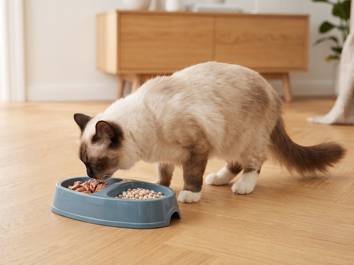 Savic Picnic Twin Cat double feeding bowl bluestone for cats and kittens, 2 x 150 ml, 23.5 x 13 x 4 cm, two compartments.