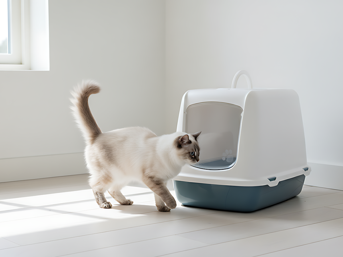 Savic Oscar Bluestone cat litter box with hood and swing door.