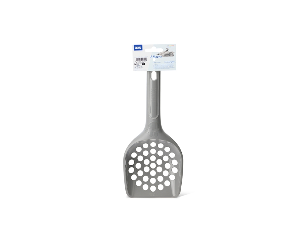 Savic Macro Litter Scoop for coarse clumping cat litter – durable plastic scoop with large holes.