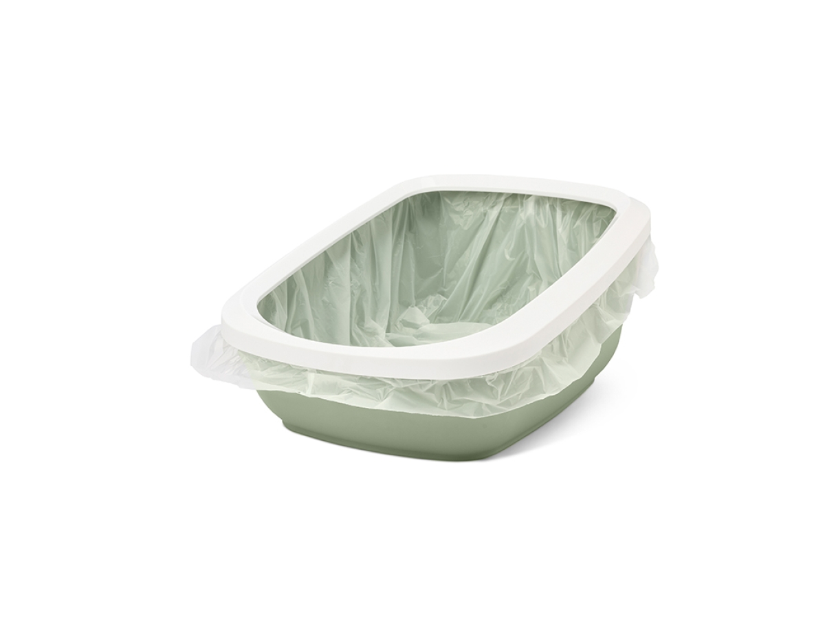 Savic Aseo Jumbo Botanical Green large high-back cat litter tray with white rim