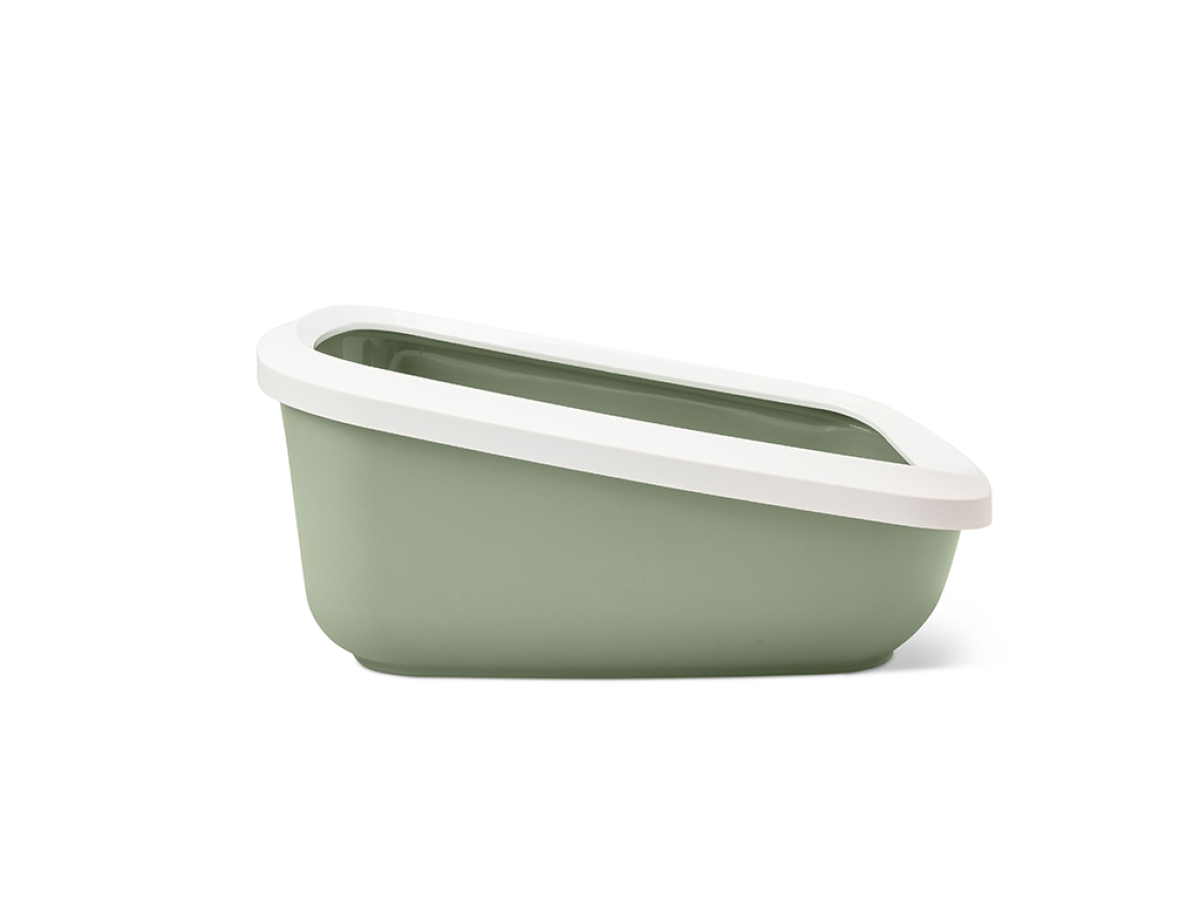 Savic Aseo Jumbo Botanical Green large high-back cat litter tray with white rim