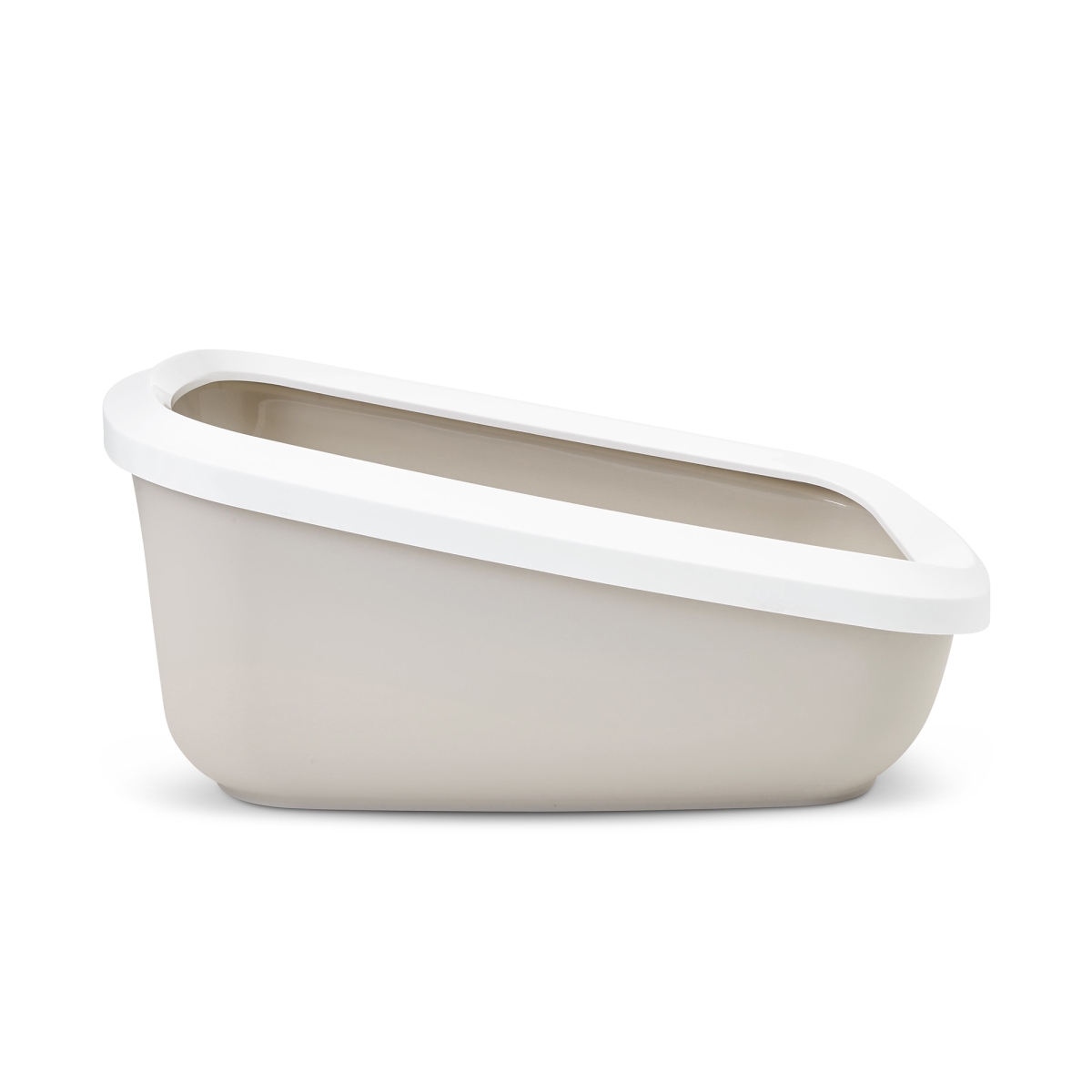 Side view of Savic Aseo Jumbo Mocha large high-back cat litter tray with white rim