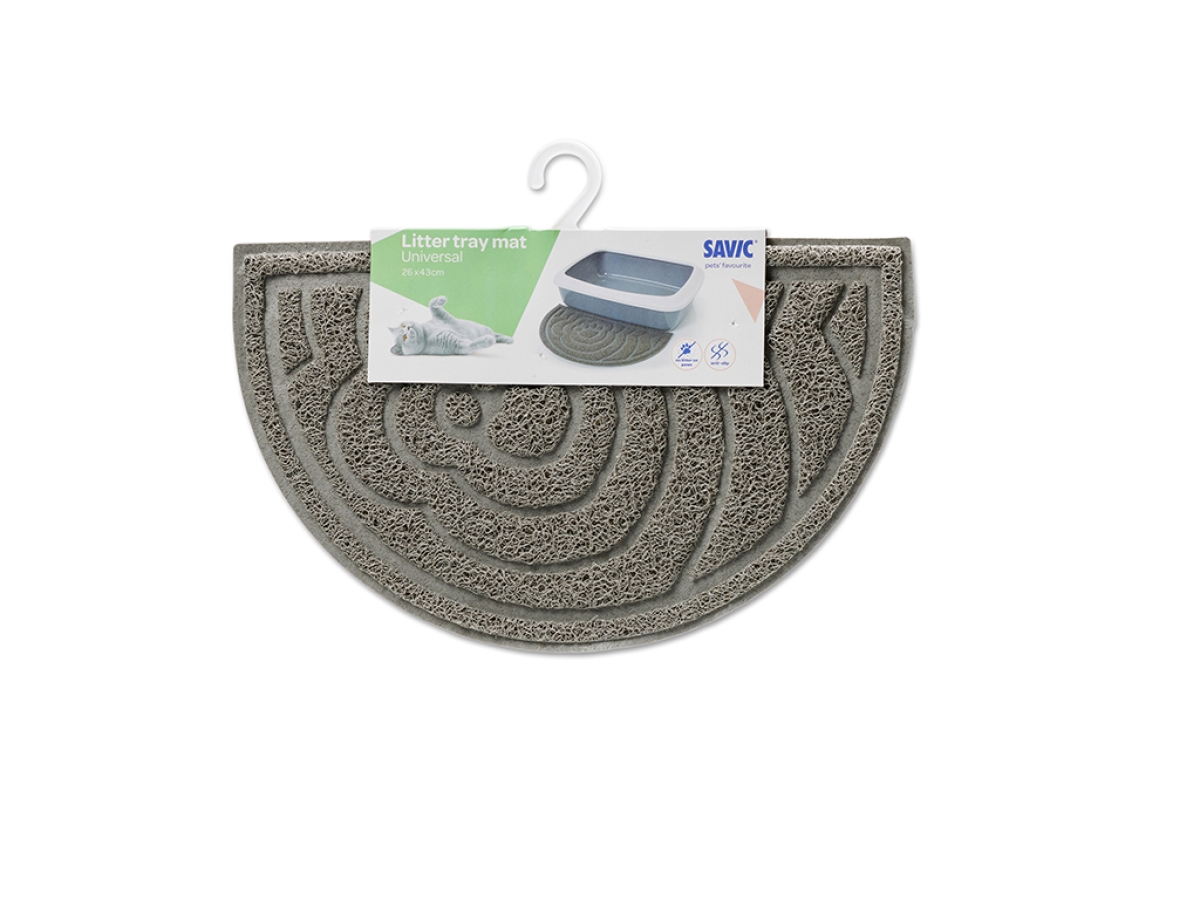 Savic Litter Tray Mat in grey – universal PVC mat for all cat litter boxes, frontal view with packaging