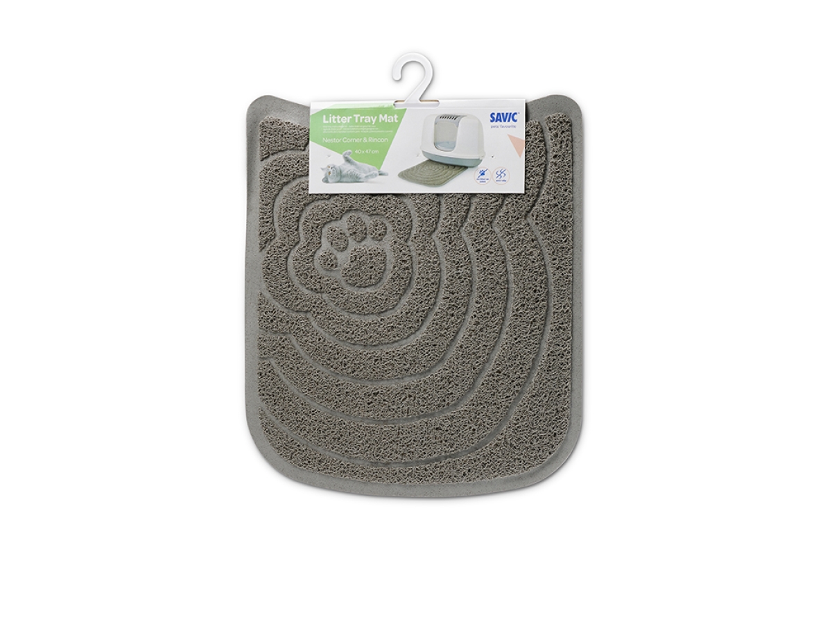Frontal view of Savic Litter Tray Mat in dark grey – PVC mat for Nestor Corner and Rincon cat litter boxes.