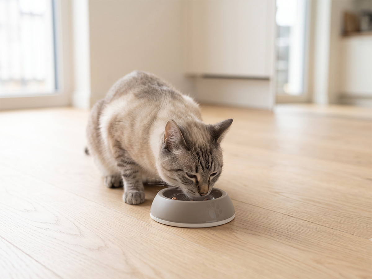 Savic Delice Cat Bowl warm grey for cats and kittens, 0.2 L, 10.5 x 10.5 x 4 cm, rubber non-slip rim.