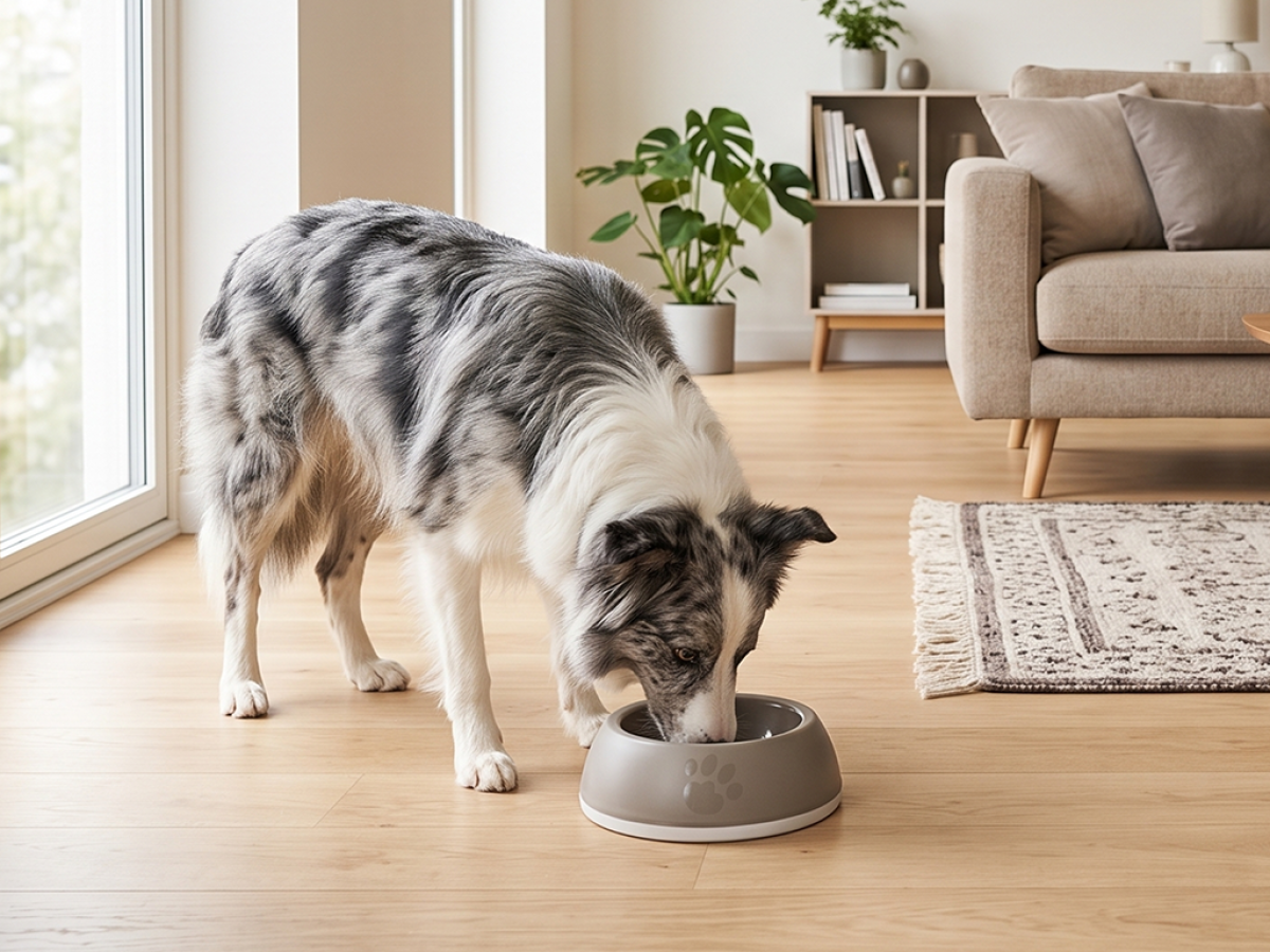 Savic Delice 3 large feeding bowl for dogs warm grey, 1.2 L, 26 x 26 x 8 cm, rubber non-slip rim.