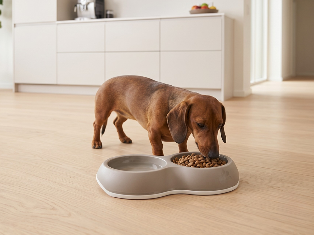 Savic Delice Double Bowl warm grey dual feeding bowl for cats and small dogs, 2 x 0.2 L, 15.5 x 26 x 4 cm.