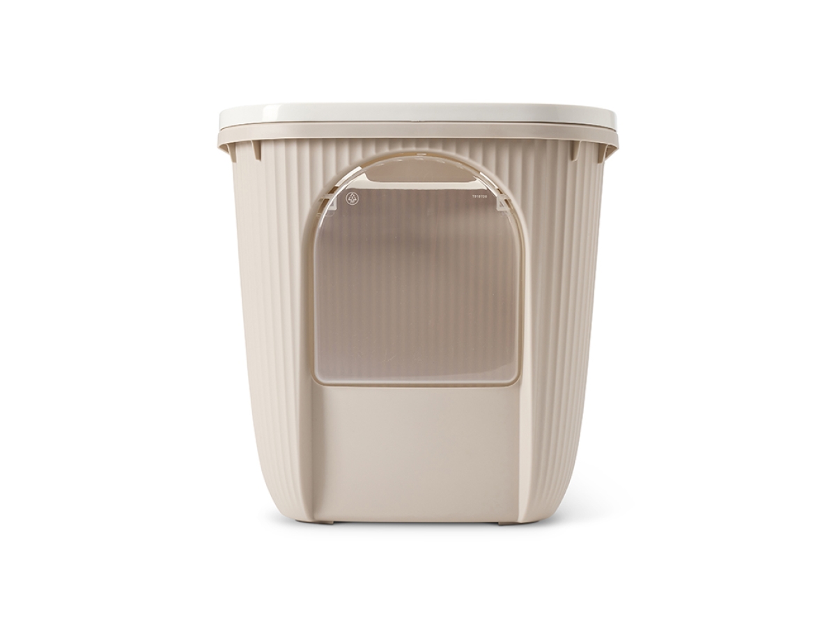 Savic Ease-In mocha cat litter tray with top entry and front door, ribbed sides and built-in litter grid.