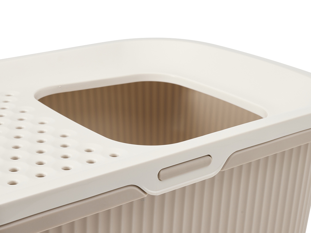 Savic Ease-In mocha cat litter tray with top entry and front door, ribbed sides and built-in litter grid.