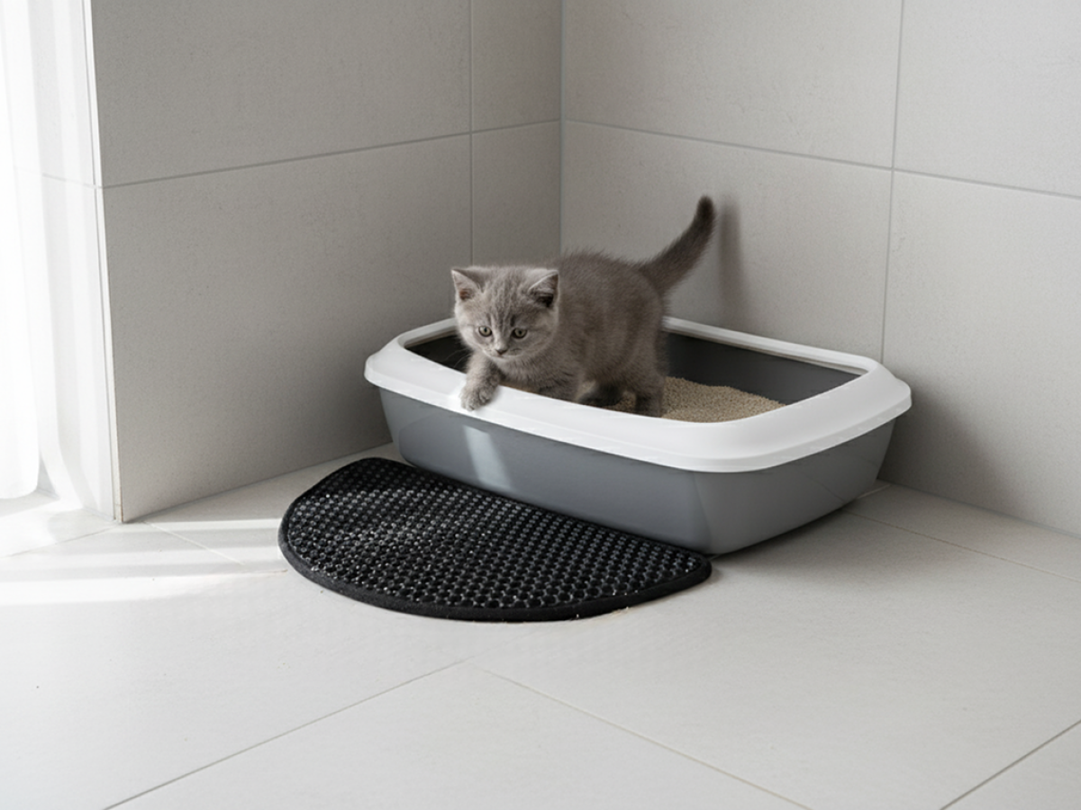 Savic Litter Catcher Mat Standard Black, shown flat with honeycomb surface near litter tray