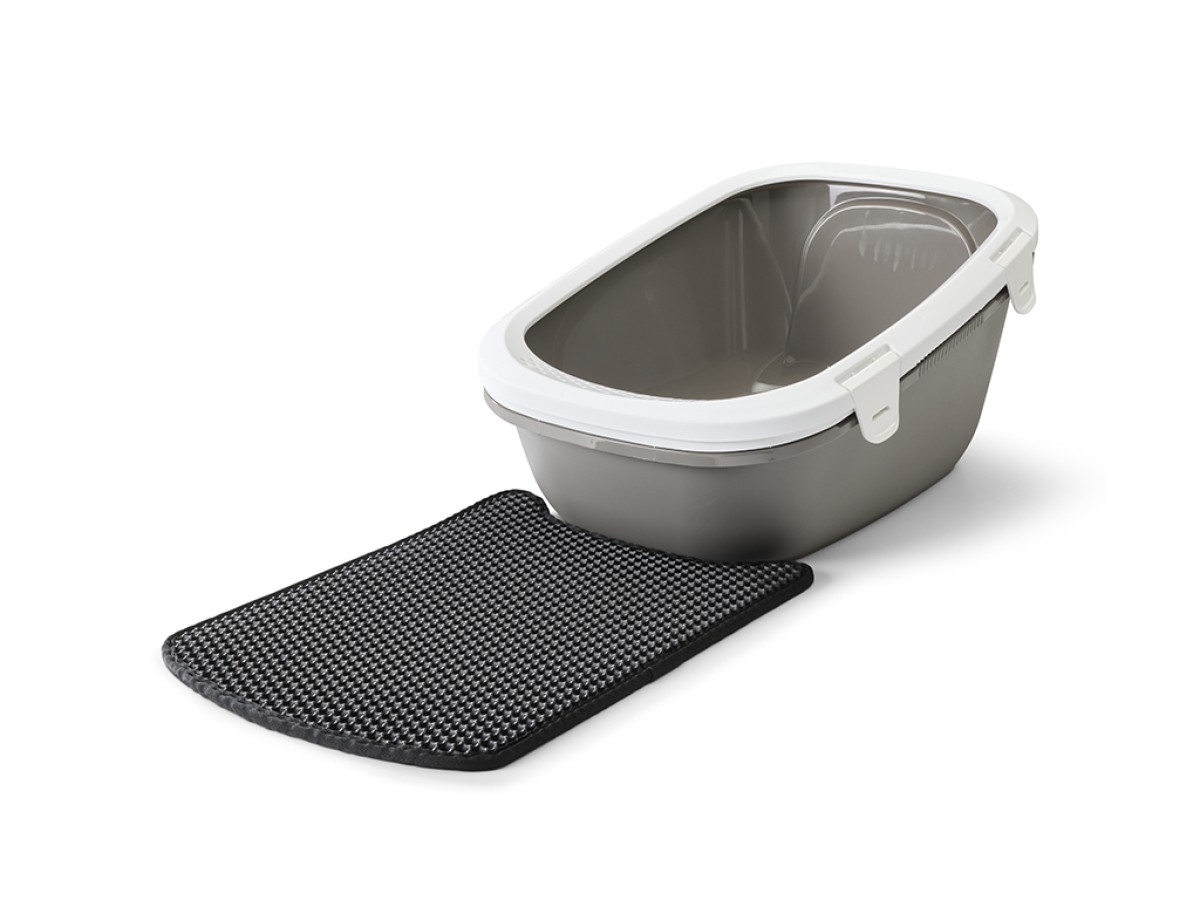 Savic Simba Sift Warm Grey sifting cat litter tray with removable sieve and raised back panel.