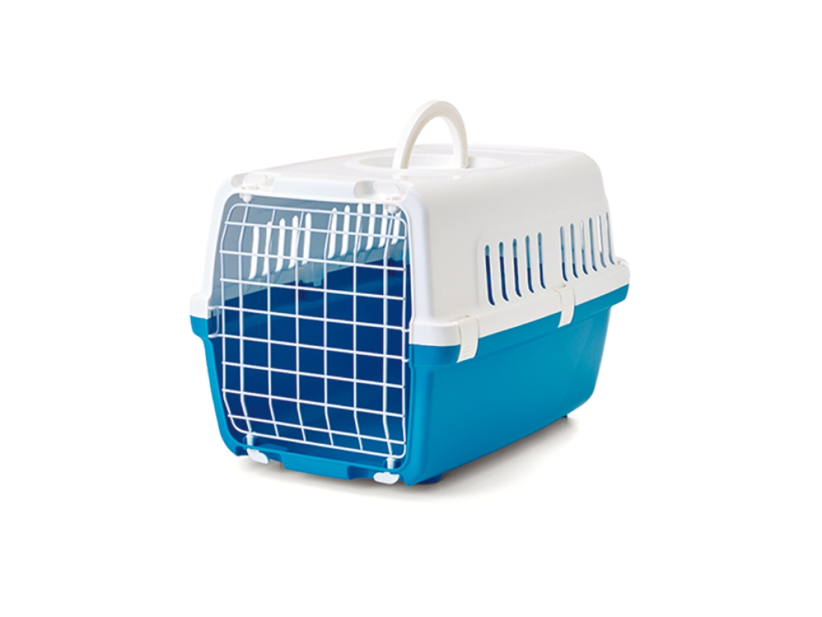 Savic Zephos 1 Blue pet carrier with metal door, secure and ventilated travel carrier for cats and small dogs up to 5 kg.