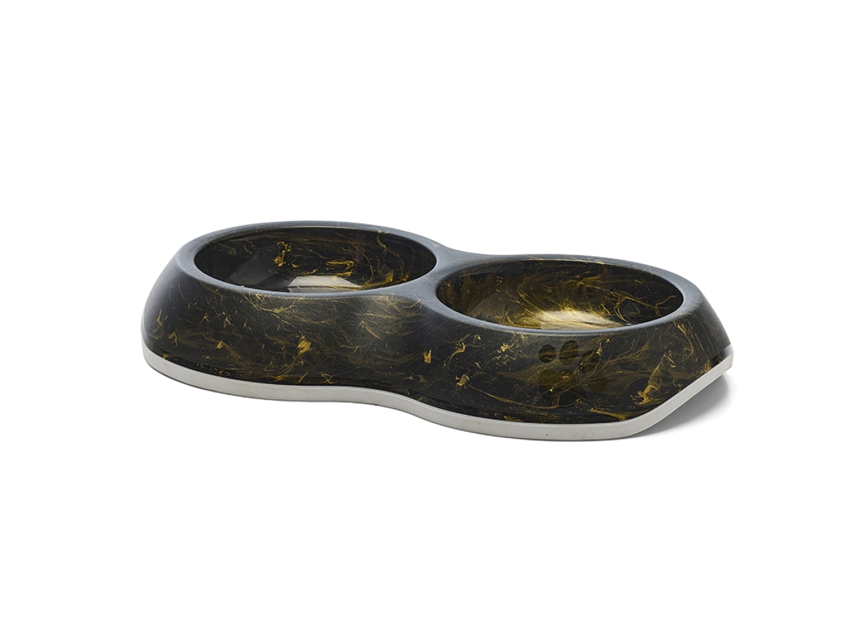 Savic Delice Double Marble Black Gold 2 × 0.2 L feeding and drinking bowl with non-slip rim and marble finish
