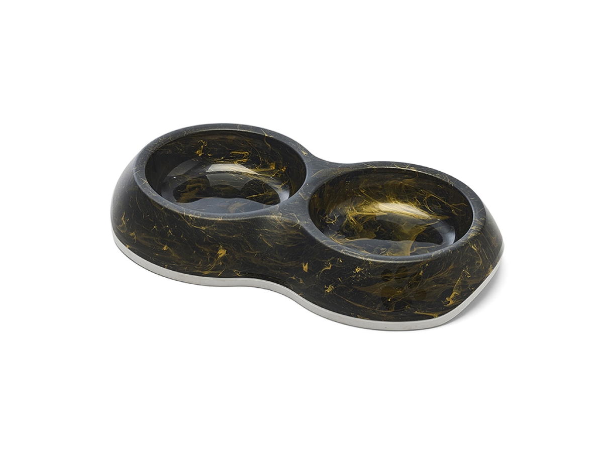 Savic Delice Double Marble Black Gold 2 × 0.2 L feeding and drinking bowl with non-slip rim and marble finish