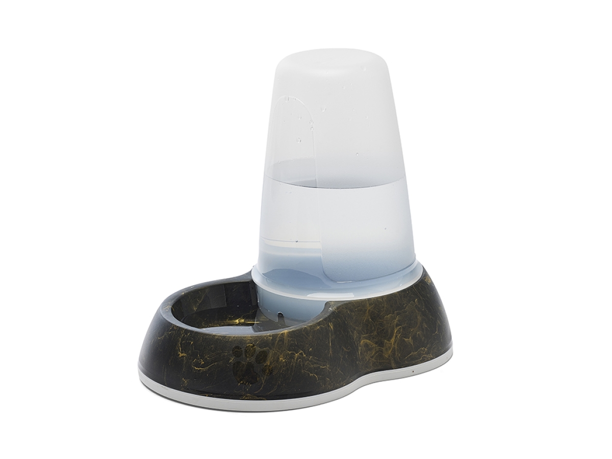 Savic Loop Marble Water Medium dispenser in marble black gold with transparent water container and non-slip base filled with water