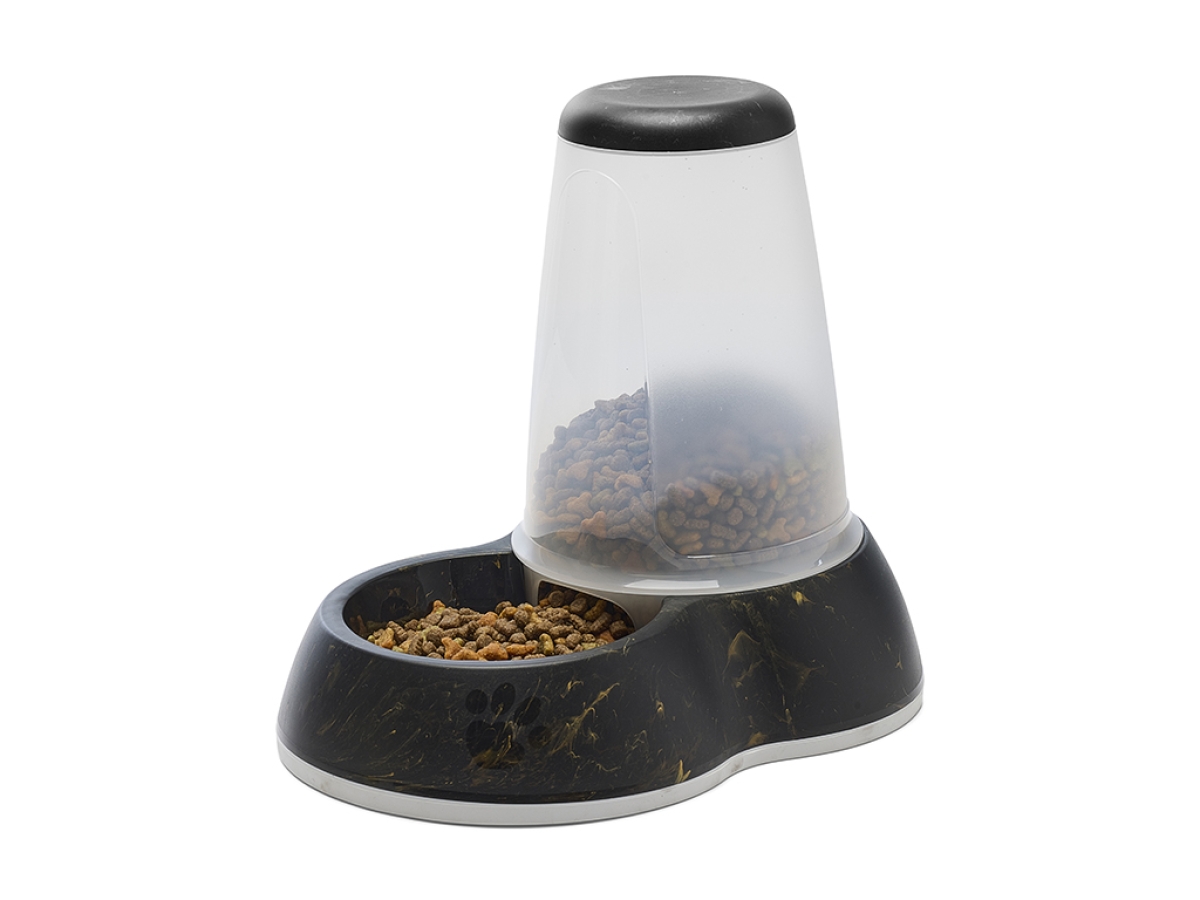 Savic Loop Marble Food Large dispenser in marble black gold with transparent container and non-slip base filled with food