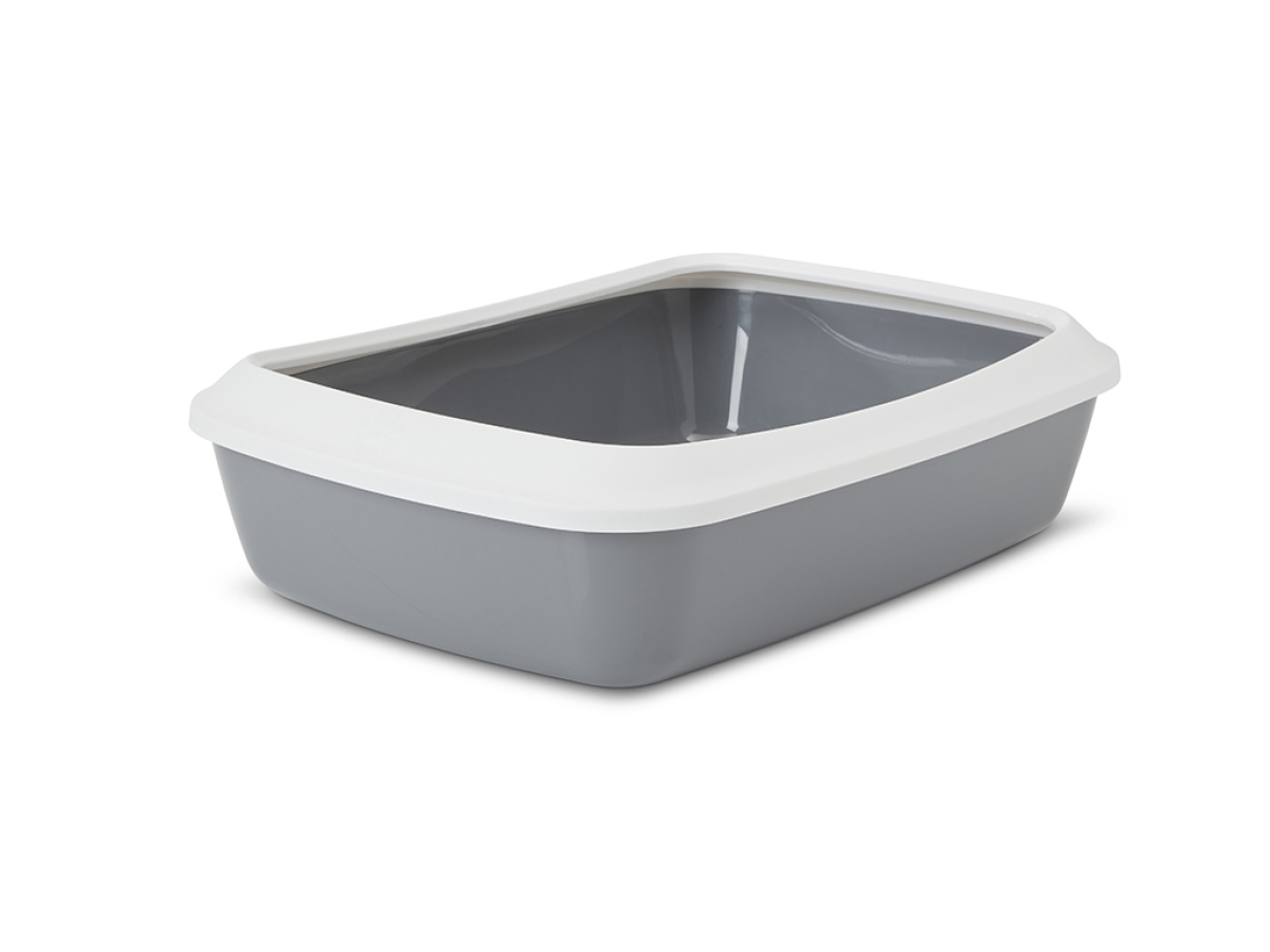 Iriz 50 cm Cool Grey – Cat Litter Tray with Rim Savic Iriz 50 cm Cool Grey cat litter tray with white rim and paw-patterned edge