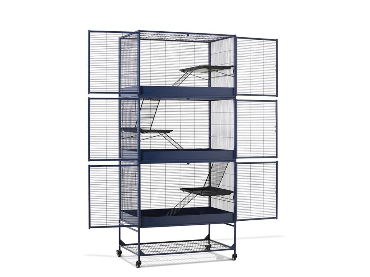 Savic Royal Suite 100 Add-on Unit navy blue metal cage extension with platforms, ladders and protective rims, 99.8 × 63.2 × 61 cm.