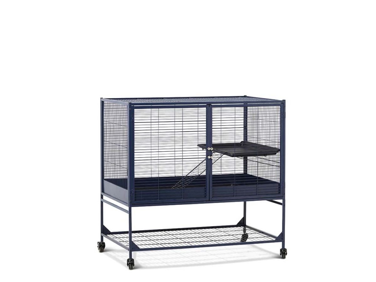Royal Suite 100 Single Unit Navy Blue – Expandable Small Animal Cage Savic Royal Suite 100 Single Unit small animal cage in navy blue – expandable metal cage with platform and ladder.