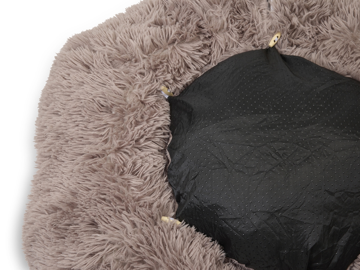 Savic Snuggle Tunnel Warm Grey, shown in donut shape with cushion and two entrances