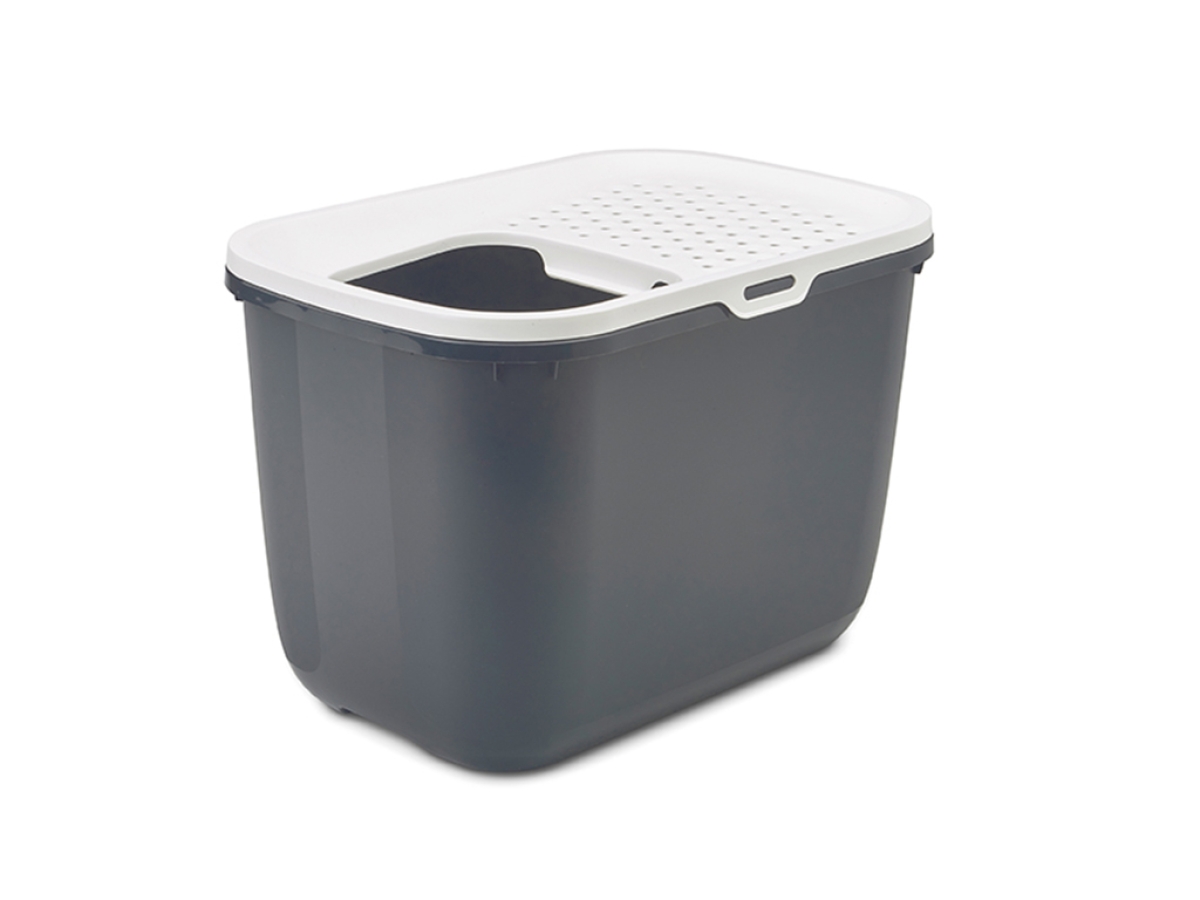 Savic Hop In Anthracite top-entry cat litter tray with perforated white lid and modern design