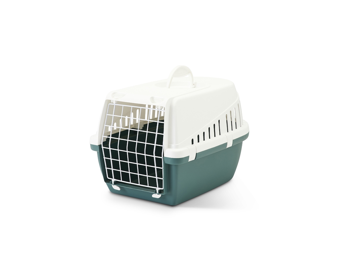 Savic Trotter 1 pet carrier in white / nordic green, coated wire door, for cats and small dogs up to 5 kg, 49 × 33 × 30 cm