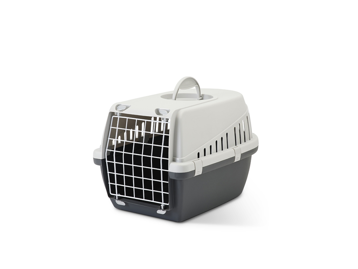 Savic Trotter 1 pet carrier in anthracite, coated wire door, for cats and small dogs up to 5 kg, 49 × 33 × 30 cm.