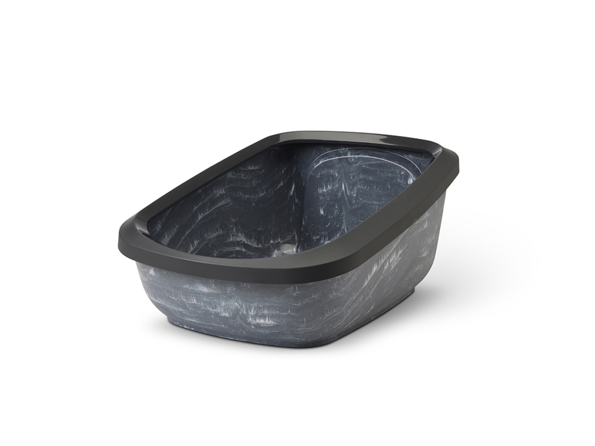 Aseo Jumbo Marble Anthracite White – Stylish Cat Litter Tray Savic Aseo Jumbo Marble Anthracite White stylish cat litter tray with high back, low entry, and removable rim