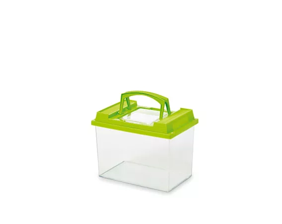 Fauna Box terrarium with 2.6L capacity, transparent plastic construction, and ventilated lid.