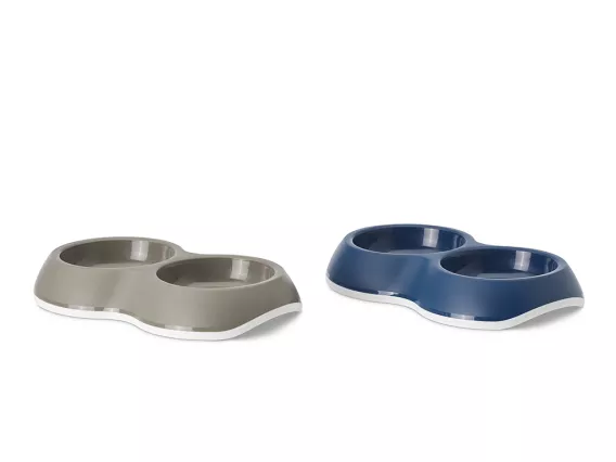 Delice Double Bowl – A modern, non-slip dual food and water bowl for cats and small dogs, featuring a 2 x 0.2L capacity, integrated hand grip, and dishwasher-safe convenience.