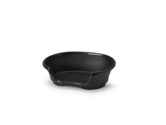 Cosy 45 cm plastic pet bed in black – robust, ventilated, and easy-to-clean resting space for cats and dogs of all ages.