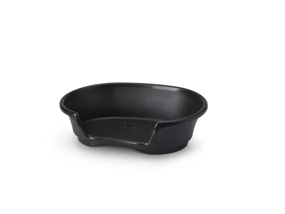 Cosy 55 cm plastic pet bed in black – sturdy, ventilated, and easy-to-clean resting space for cats and dogs of all ages.
