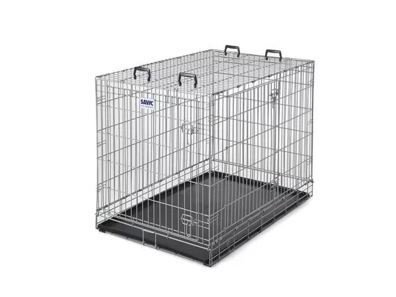 Dog Residence 118 cm metal wire dog crate – collapsible, two-door access, durable hammertone coating, and anti-slip feet for stability and security.