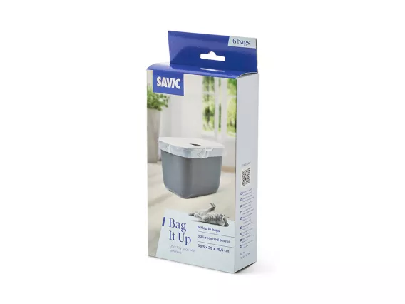Bag It Up Hop In litter tray bags – eco-friendly, 30% recycled plastic, with twist ties for easy disposal. Prevents odours & extends tray lifespan.