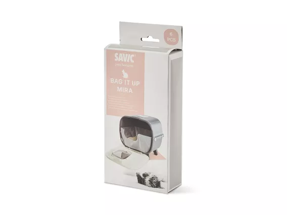 Bag It Up Mira litter tray bags – eco-friendly, 30% recycled plastic, with twist ties for easy disposal. Prevents odours & extends tray lifespan.