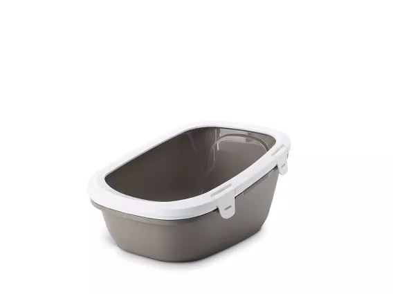 Simba Sift – Large sifting cat litter tray in warm grey and white, featuring a sieve system, removable rim, and leak-prevention design for cleaner litter maintenance.